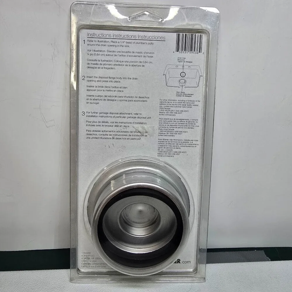Kohler K-11352-BS Standard Garbage Disposal Flange & Stopper Brushed Stainless